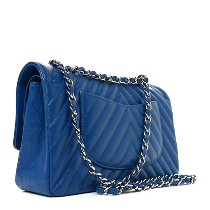 Chanel Caviar Chevron Quilted Medium Double Flap Blue 6 of 18