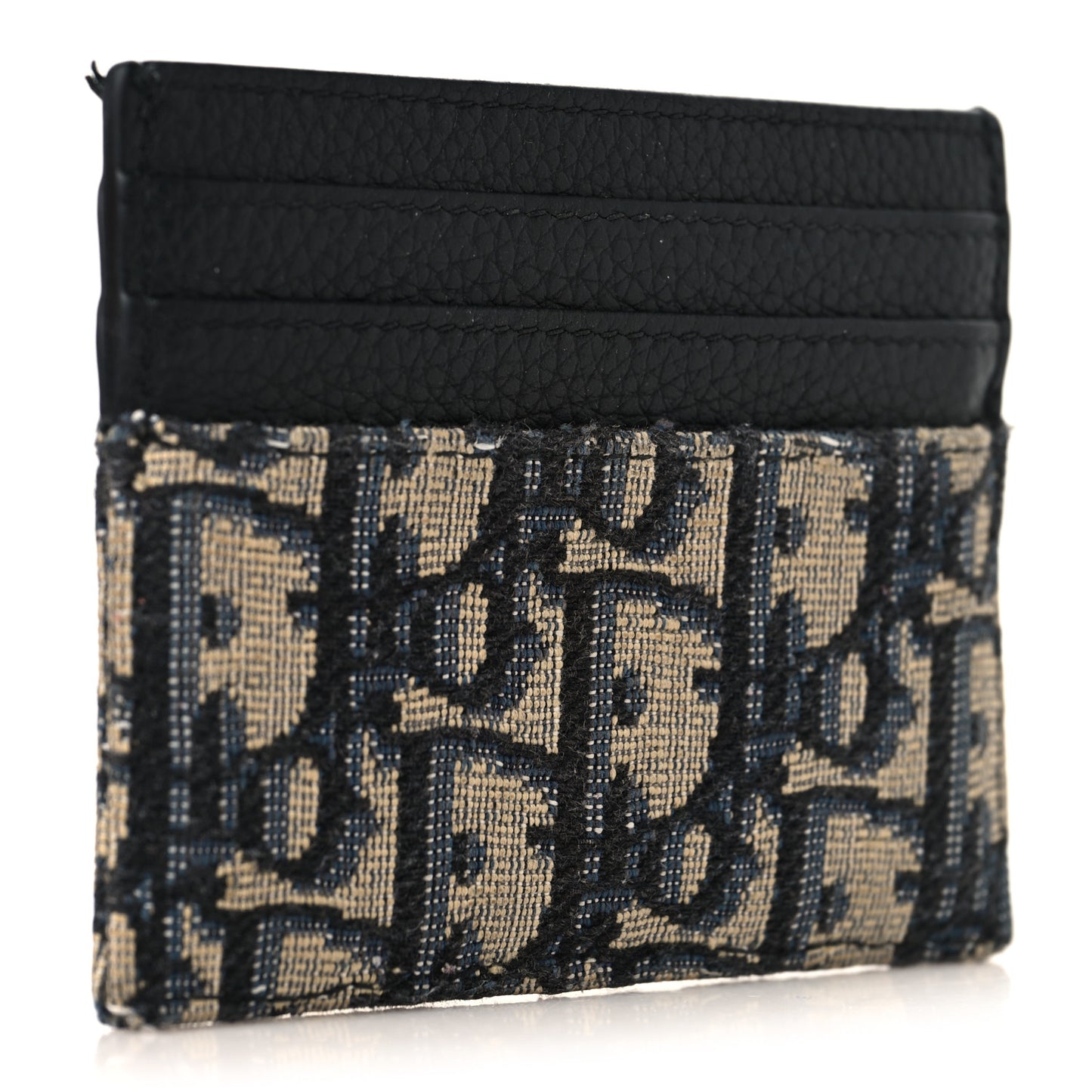 Grained Calfskin Oblique Card Holder Black