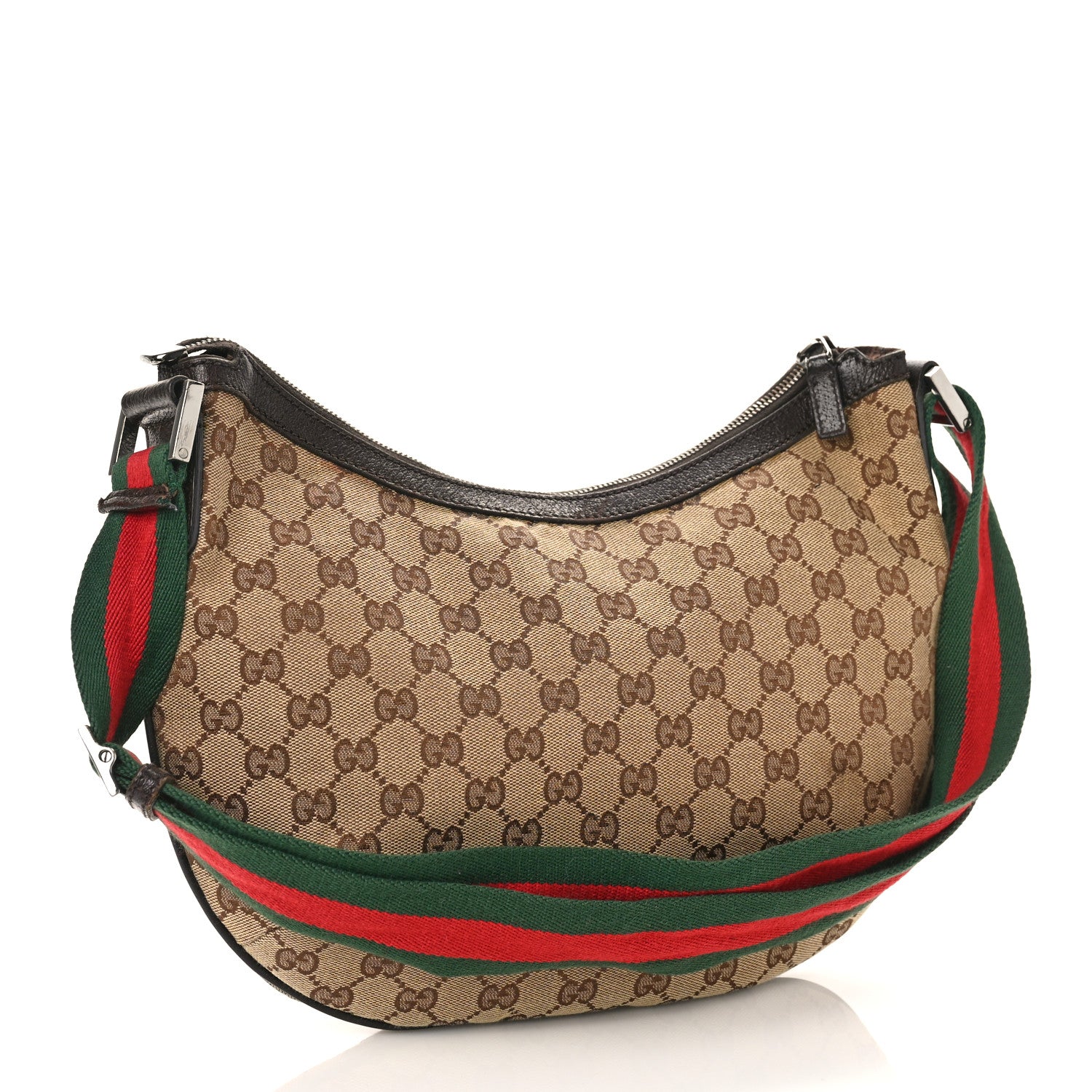 Gucci Monogram Web Medium Half Moon Hobo Dark Brown 3 of 9