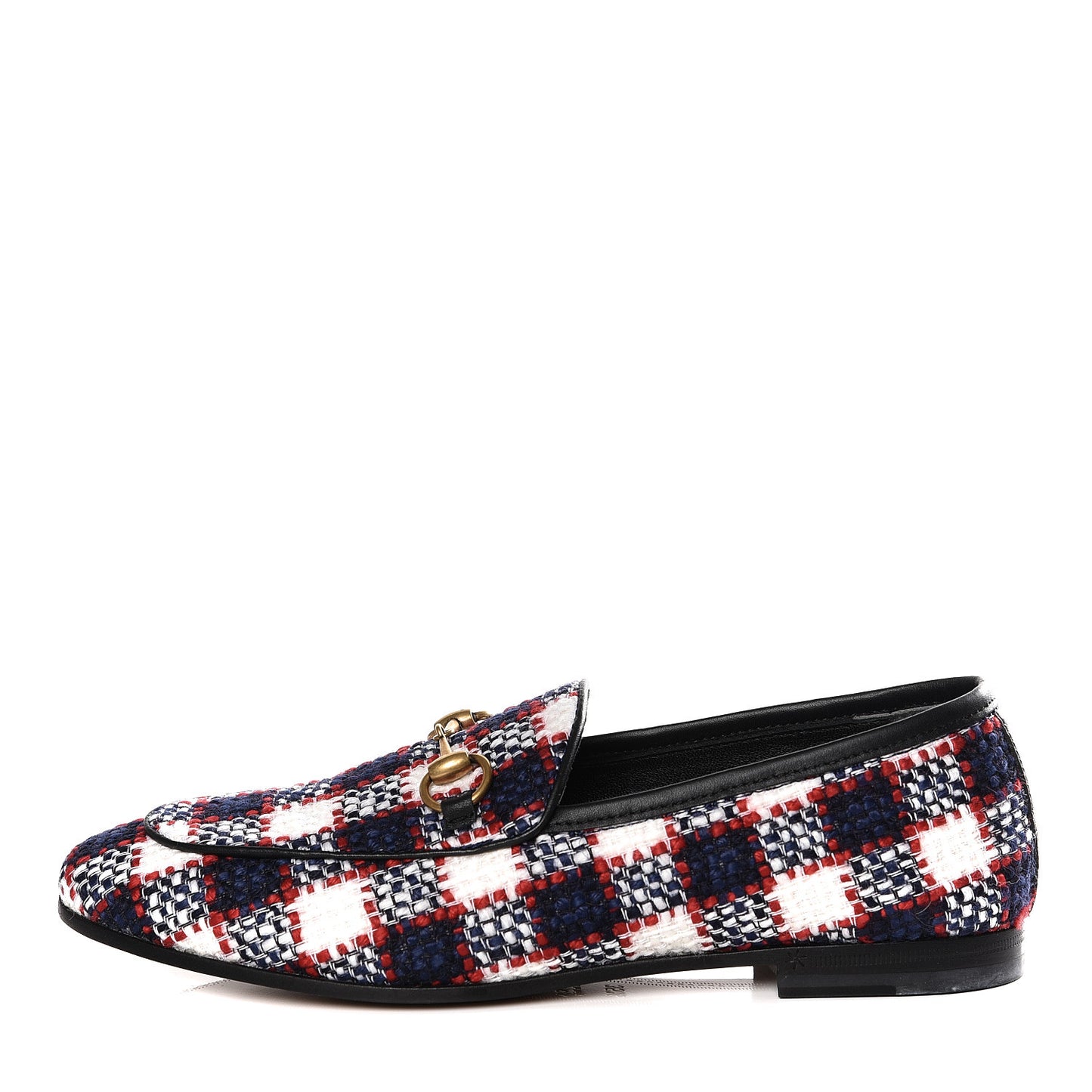 Vintage Tweed Check Horsebit Womens Jordaan Loafers 35.5 White Hibiscus Red Marine
