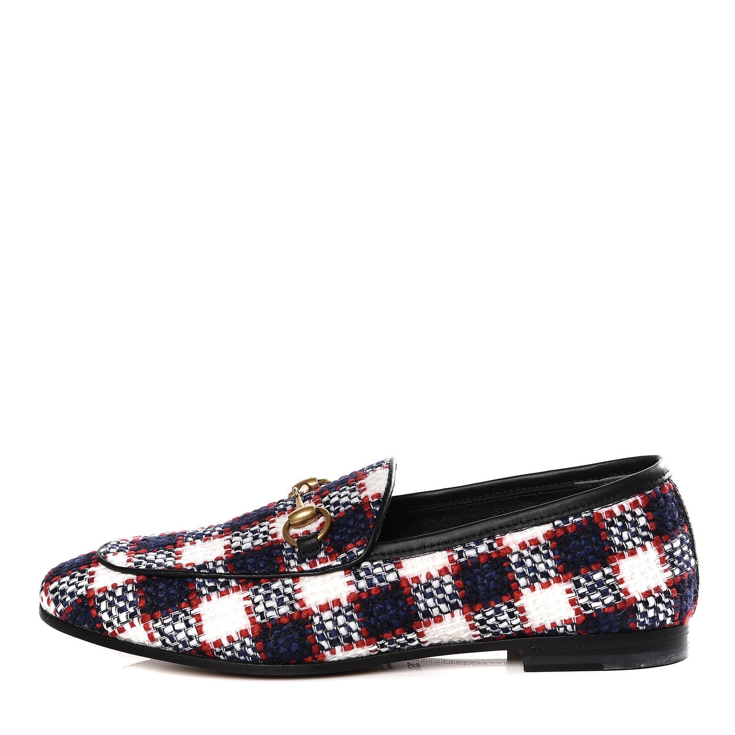 Gucci Vintage Tweed Check Horsebit Womens Jordaan Loafers 35.5 White Hibiscus Red Marine 1 of 11