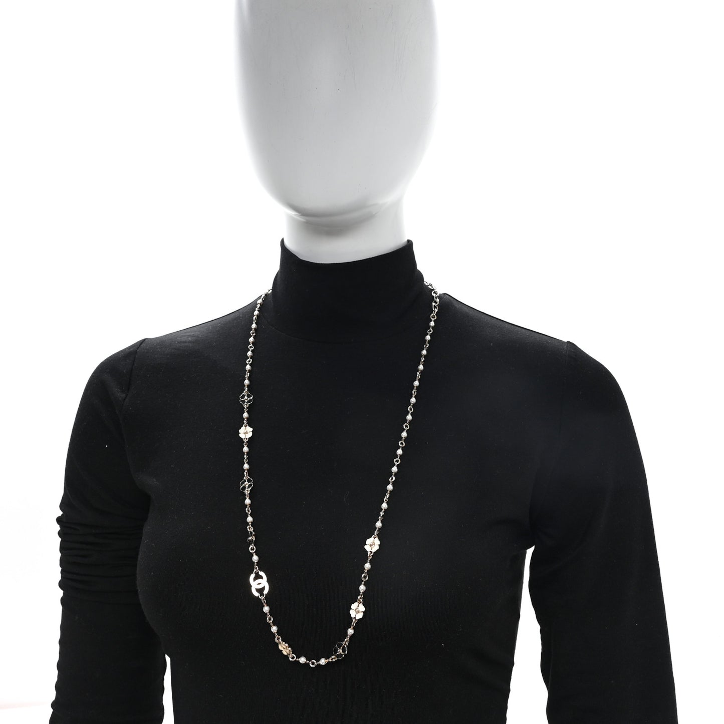 Resin Pearl Crystal CC Camellia Necklace Gold Black White