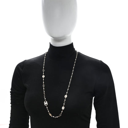 Chanel Resin Pearl Crystal CC Camellia Necklace Gold Black White 2 of 5