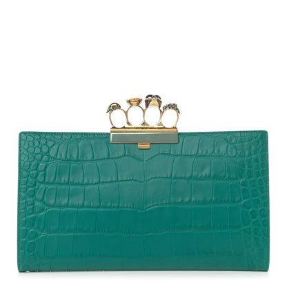 Alexander McQueen Calfskin Crocodile Embossed Knuckle Flat Clutch Citron 1 of 11