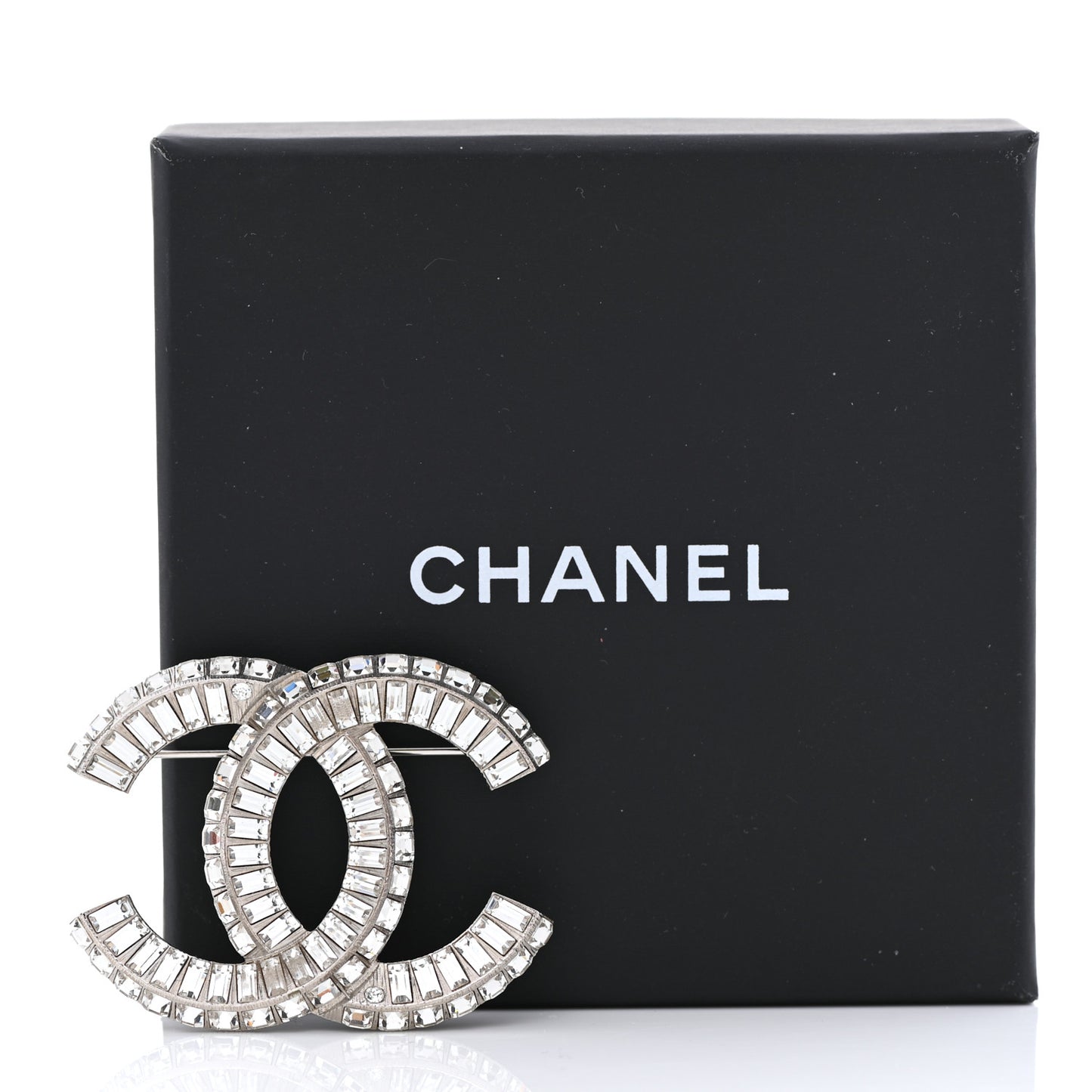 Baguette Crystal CC Brooch Silver