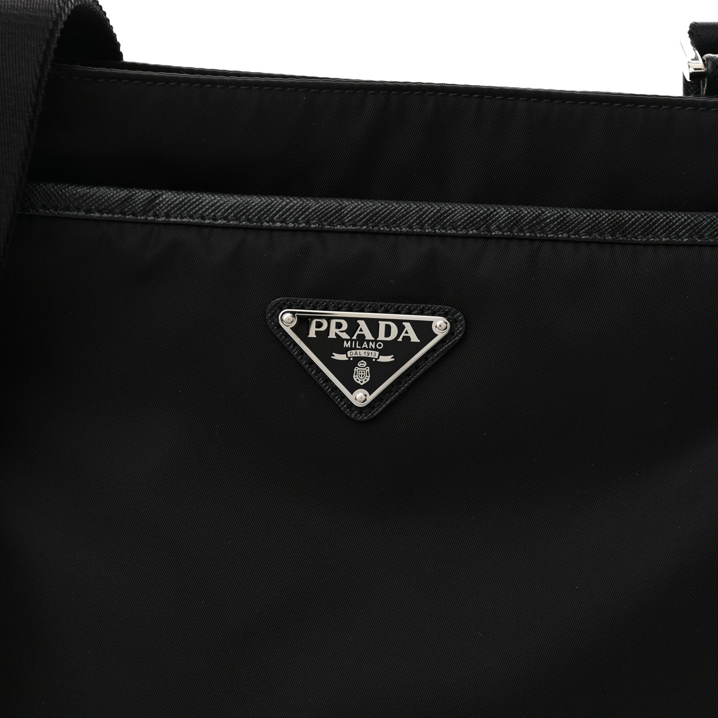 Re-Nylon Saffiano Pocket Flat Messenger Bag Black