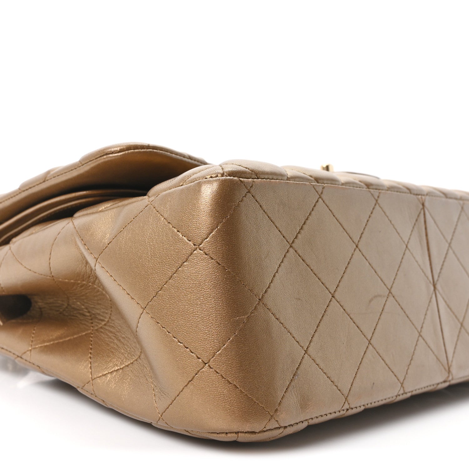 シャネルCHANEL/焦茶カーキステッチハンドバッグ Chanel Metallic Lambskin Quilted Jumbo Double Flap Khaki 1871217