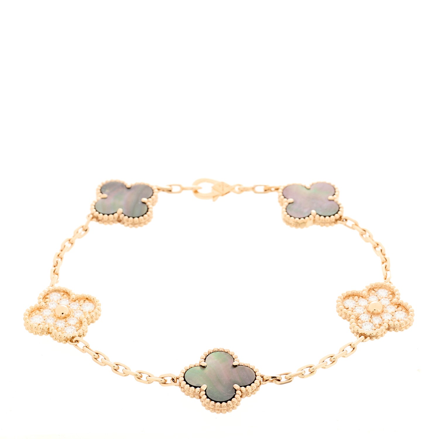 Van Cleef & Arpels 18K Rose Gold Diamond Gray Mother of Pearl 5 Motifs Vintage Alhambra Bracelet 1 of 5