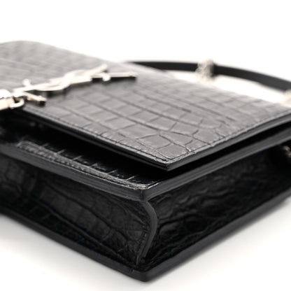 Saint Laurent Calfskin Crocodile Embossed Kate Monogram Tassel Chain Wallet Black 9 of 9