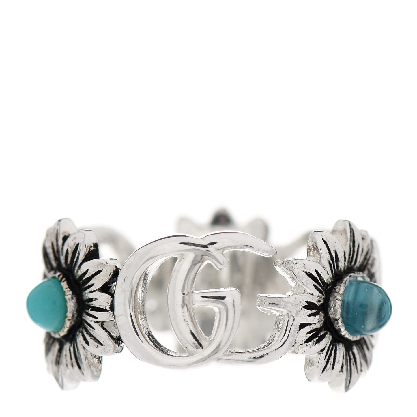 Sterling Silver Mother of Pearl Blue Topaz Flower Marmont Double G Ring 51 5.75