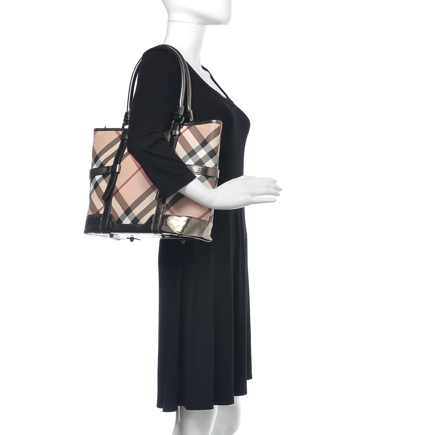 Metallic Calfskin Nova Check Tote Pewter