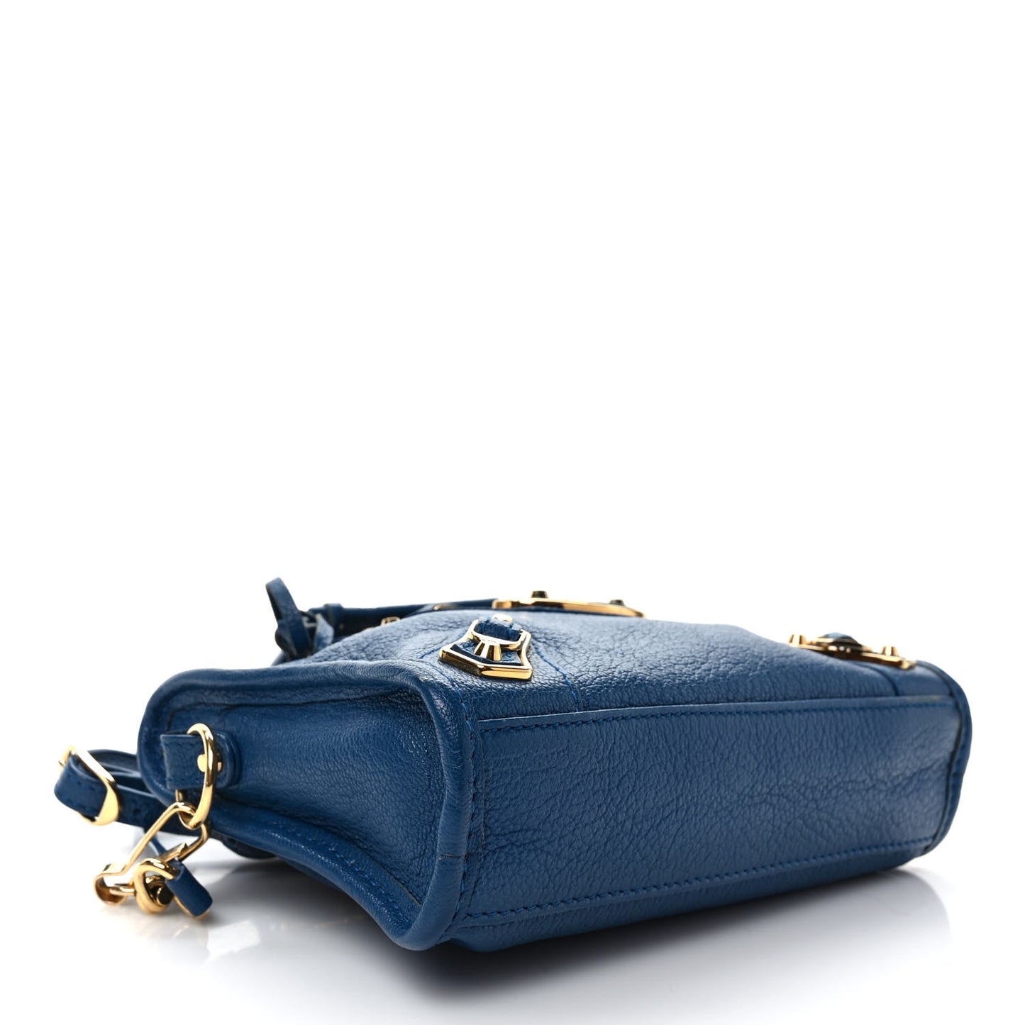 Shiny Goatsking Gold Metallic Edge Hardware Nano City Bleu Abysse