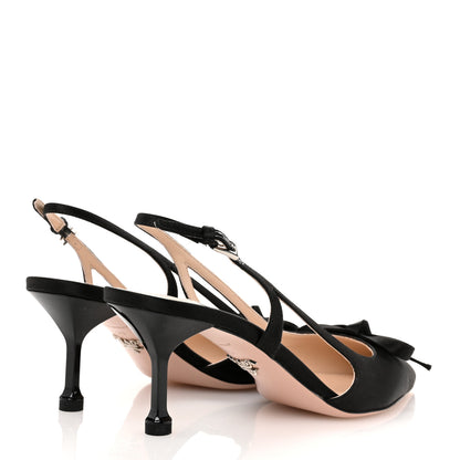 Prada Satin Bow Pointed Toe Slingback Pumps 39 Black 5 of 9