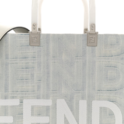 Fendi X MARC JACOBS Bleached Denim Vitello King Plexiglass Logo Medium Sunshine Shopper Tote Off White 9 of 16