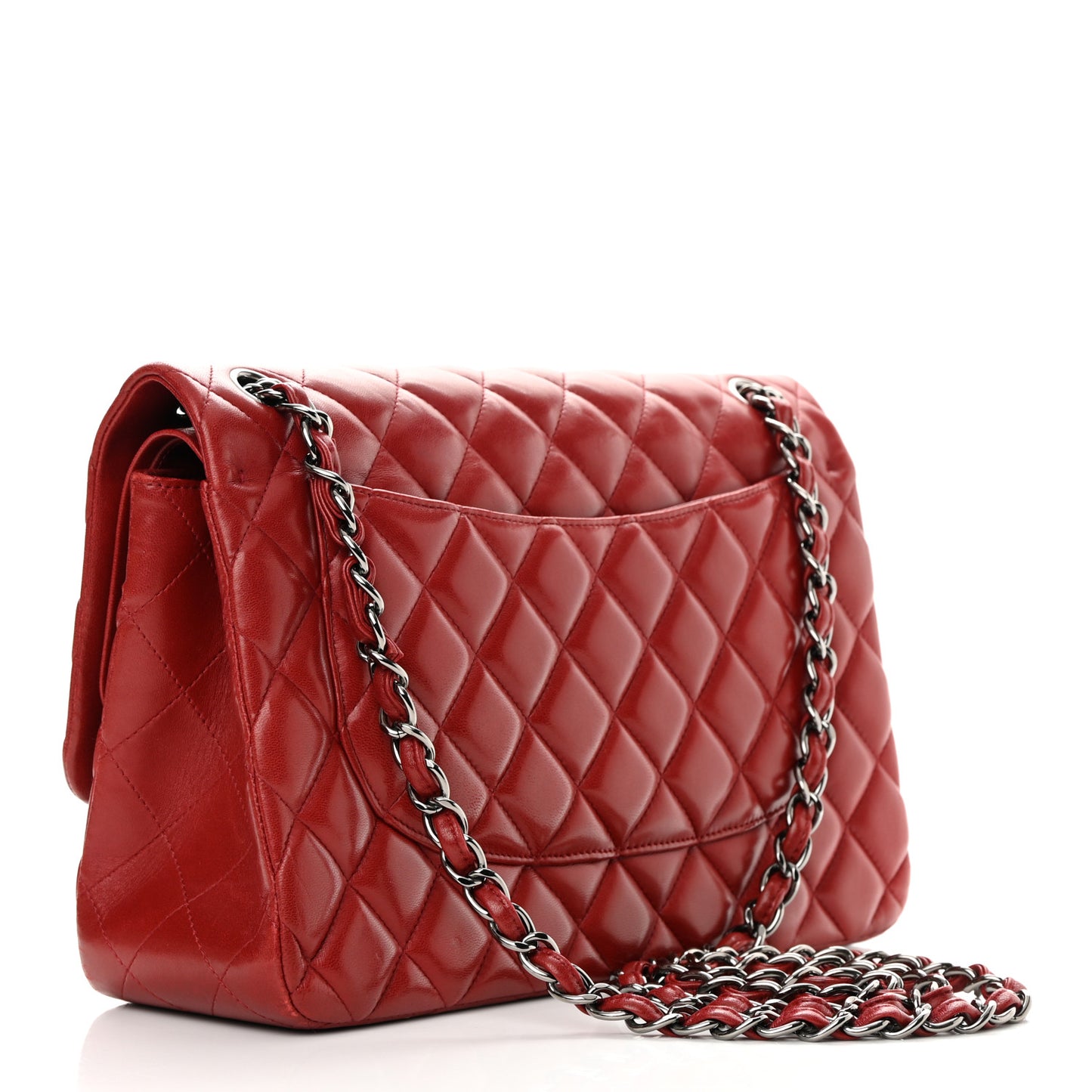 Lambskin Quilted Jumbo Double Flap Red