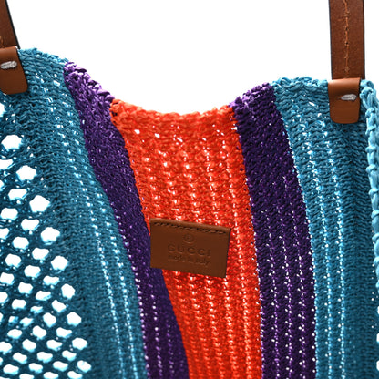 Gucci Raffia Web Woven Interlocking G Tote Blue Multicolor 6 of 10