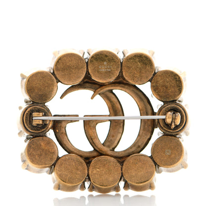 Gucci Metal Crystal Double G Brooch Aged Gold 3 of 5