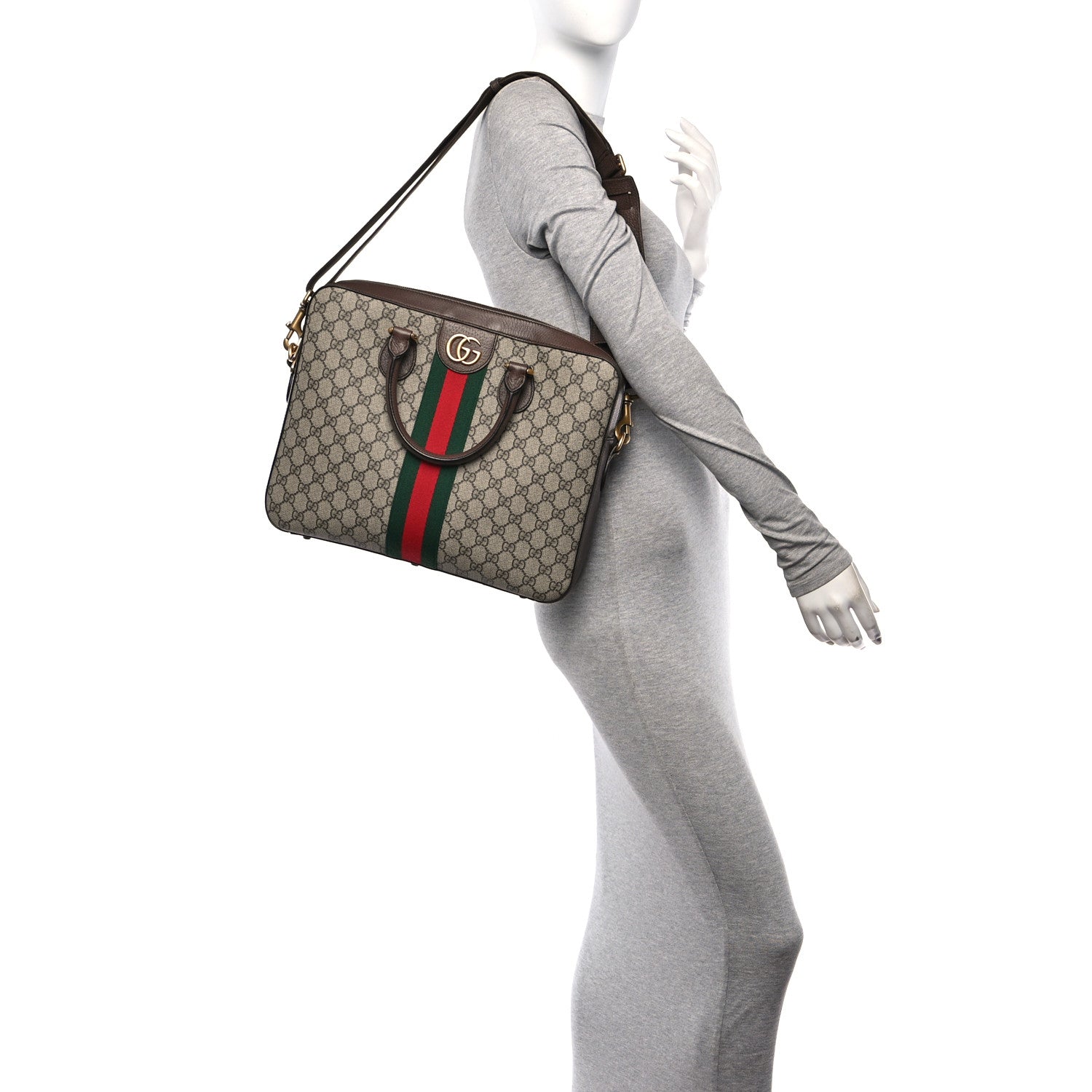 Gucci GG Supreme Monogram Textured Calfskin Web Medium Ophidia Briefcase Beige Ebony New Acero 2 of 19