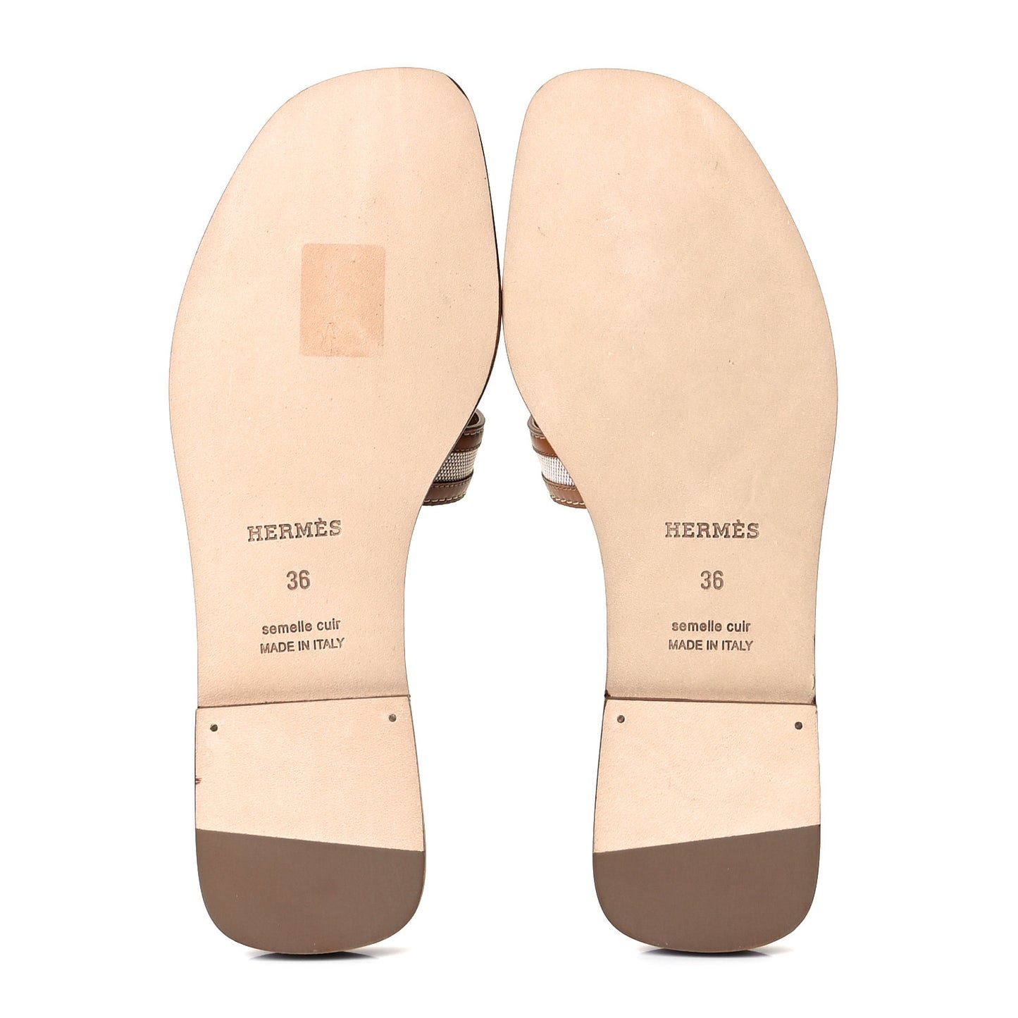 Calfskin Canvas Oran Sandals 36 Noisette Beige Dore