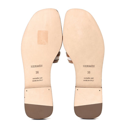 Hermes Calfskin Canvas Oran Sandals 36 Noisette Beige Dore 6 of 8