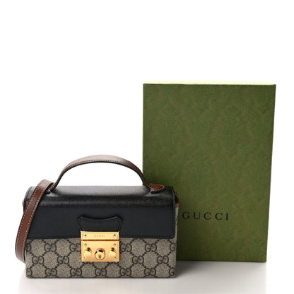 Gucci GG Supreme Monogram Calfskin Mini Padlock Top Handle Shoulder Bag Beige Black Cuir 9 of 9