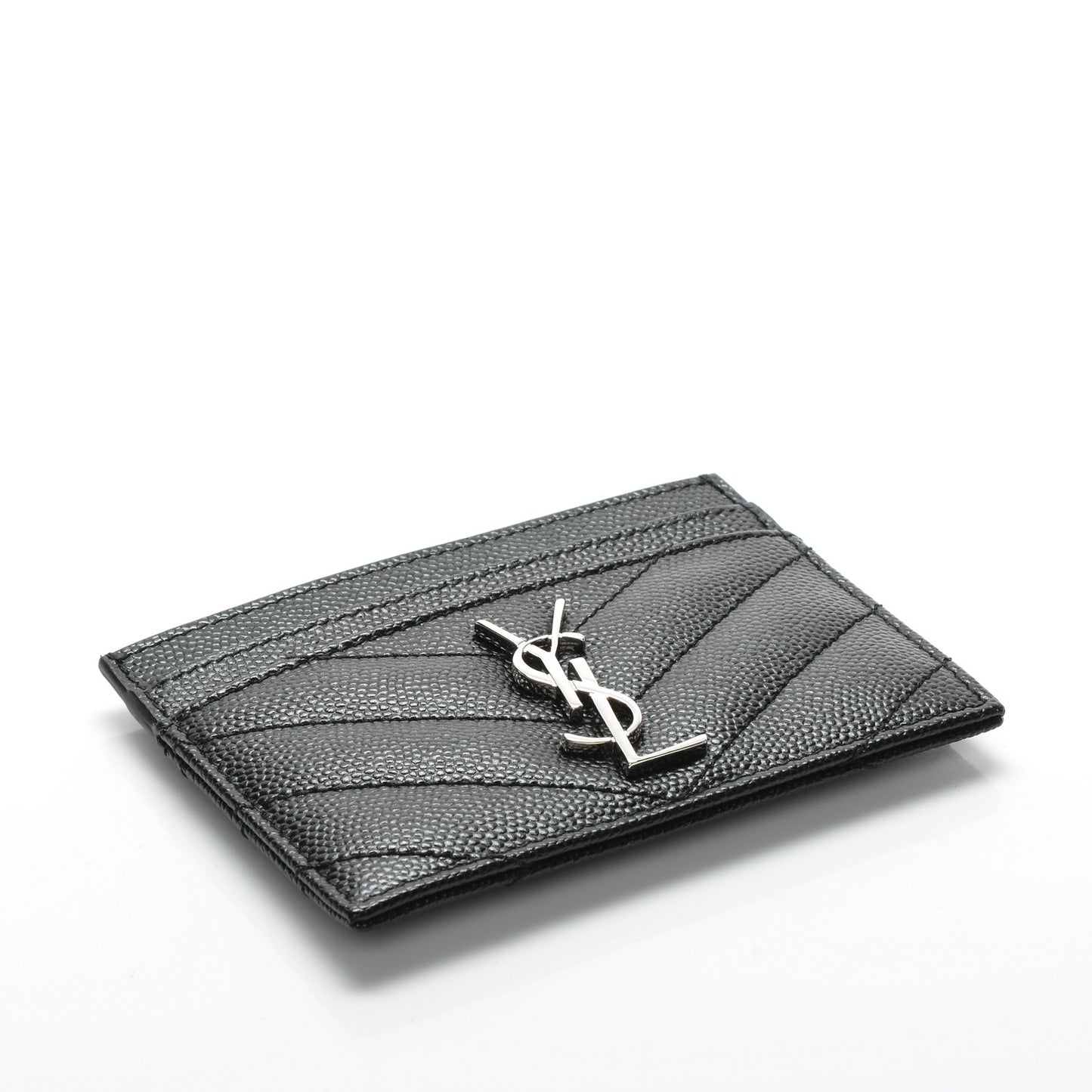 Grain De Poudre Matelasse Chevron Monogram Credit Card Case Black