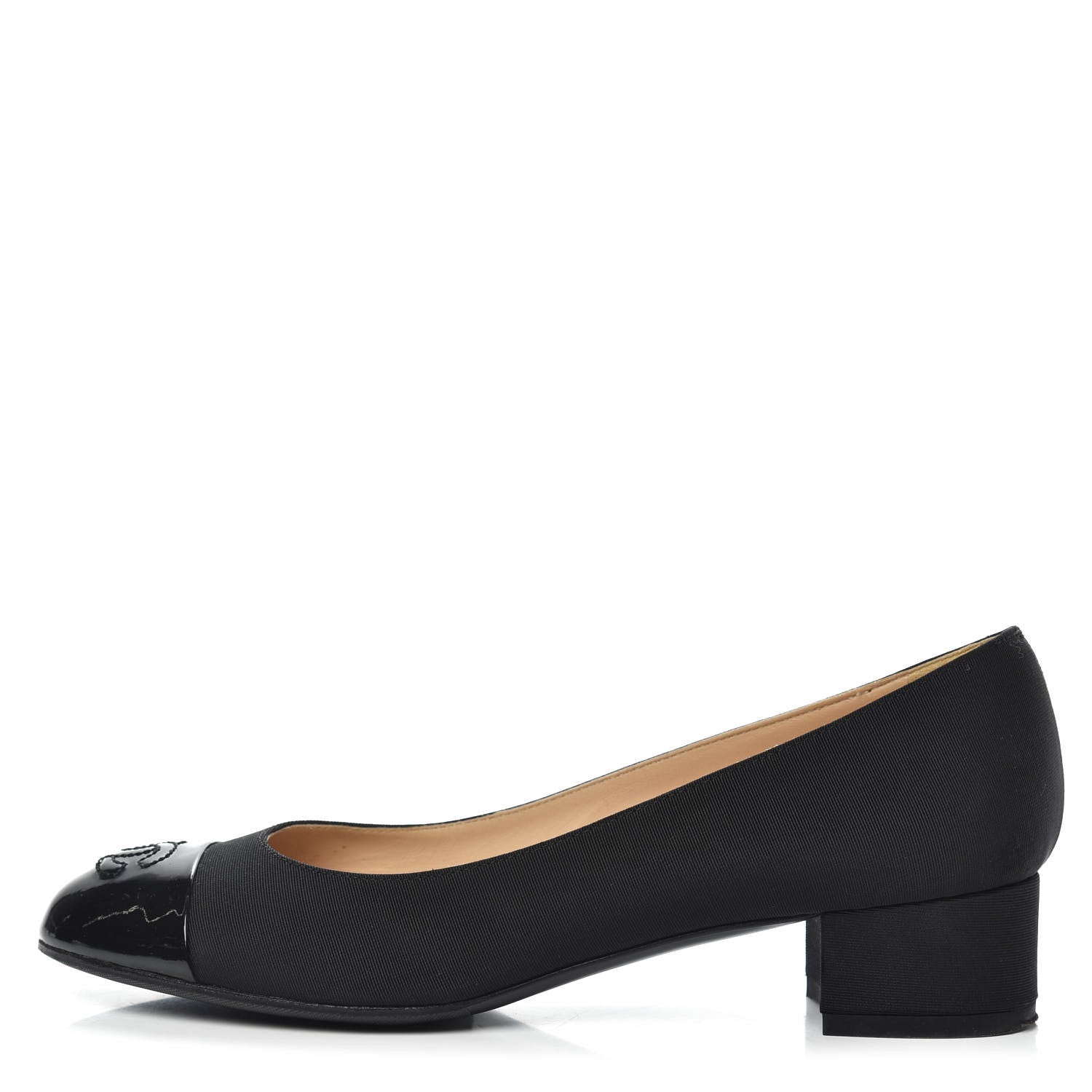 Chanel Grosgrain Patent Calfskin CC Cap Toe Pumps 37.5 Black 1 of 11