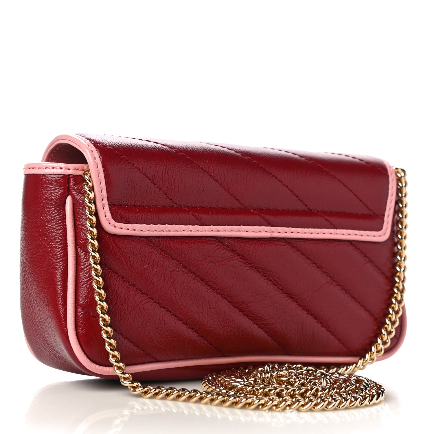 Gucci Azalea Calfskin Enamel Matelasse Diagonal Super Mini Torchon GG Marmont Shoulder Bag New Cherry Red Wild Rose 3 of 11