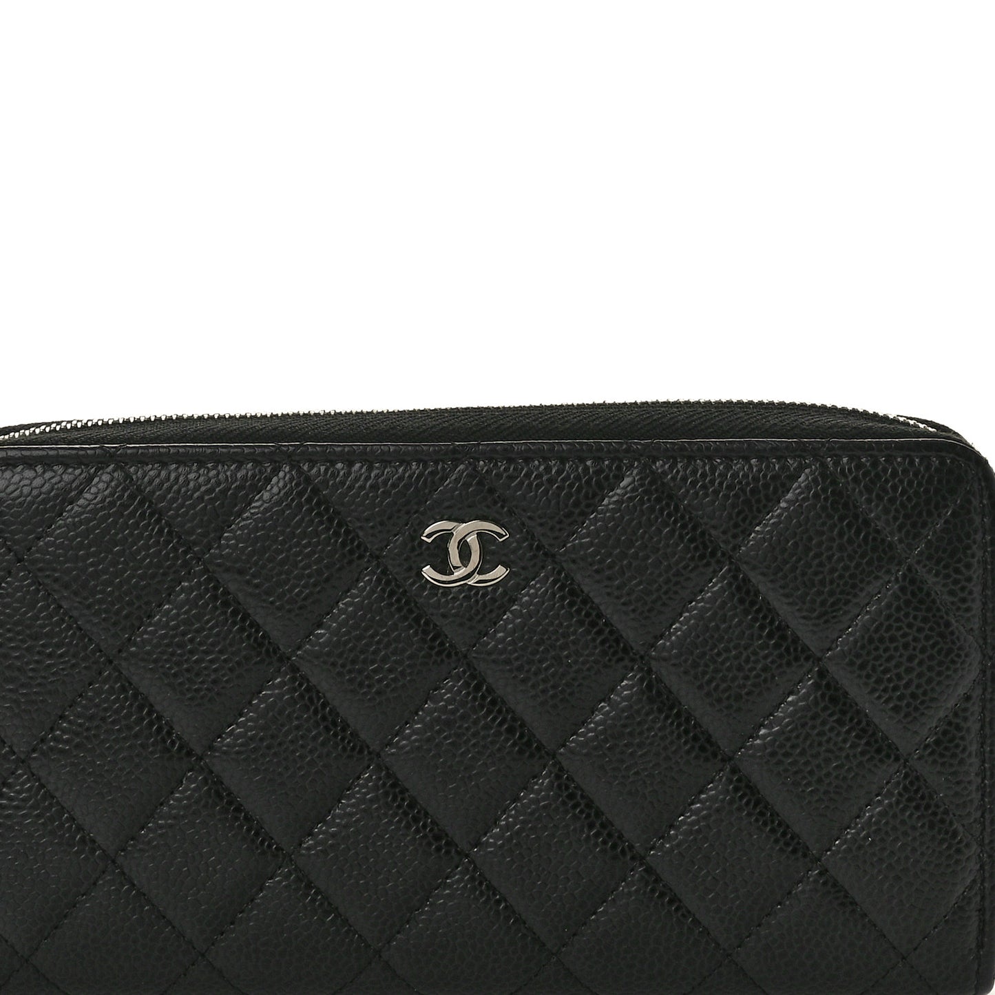 Caviar Quilted Large Zip Around Wallet Black