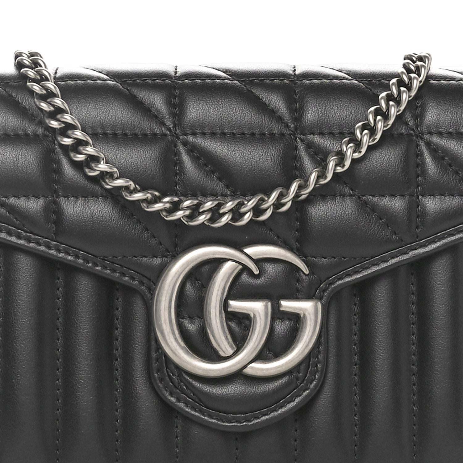Gucci Calfskin Matelasse Aria GG Marmont Chain Wallet Black 8 of 11