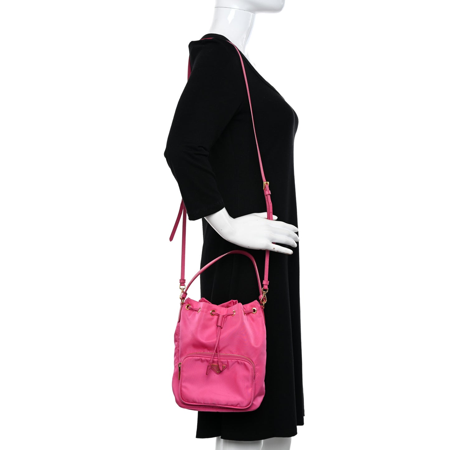 Re-Nylon Saffiano Duet Bucket Crossbody Bag Fuxia