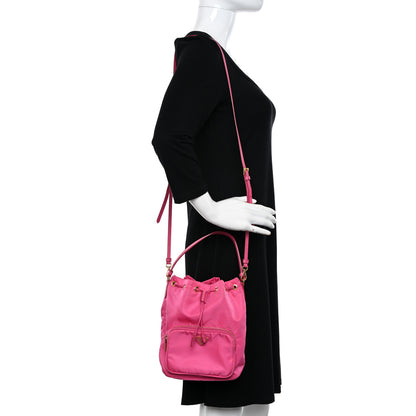 Prada Re-Nylon Saffiano Duet Bucket Crossbody Bag Fuxia 2 of 12
