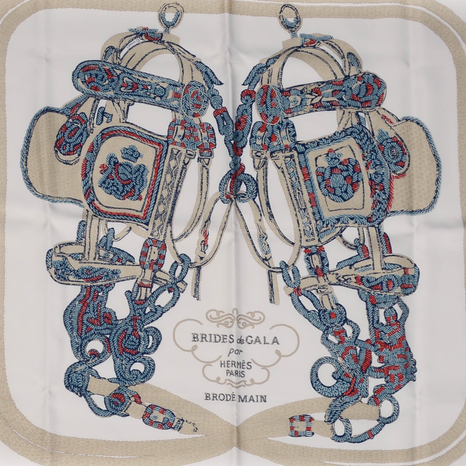 Hermes Silk Brides De Gala Scarf 90 Marine Blanc Beige 1 of 6