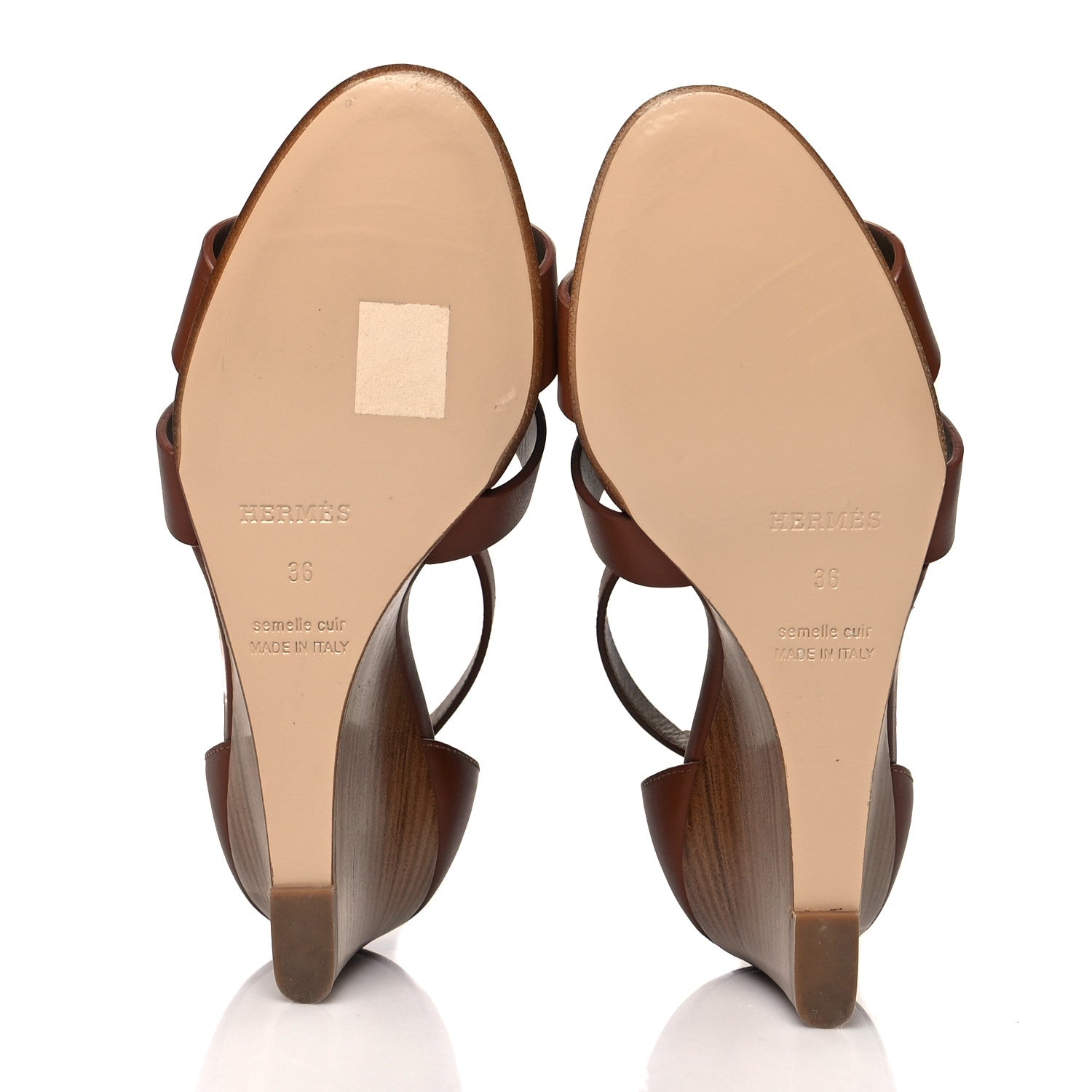 Hermes Calfskin Legend Wedge Sandals 36 Gold 5 of 8