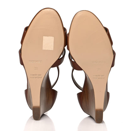 Hermes Calfskin Legend Wedge Sandals 36 Gold 5 of 8