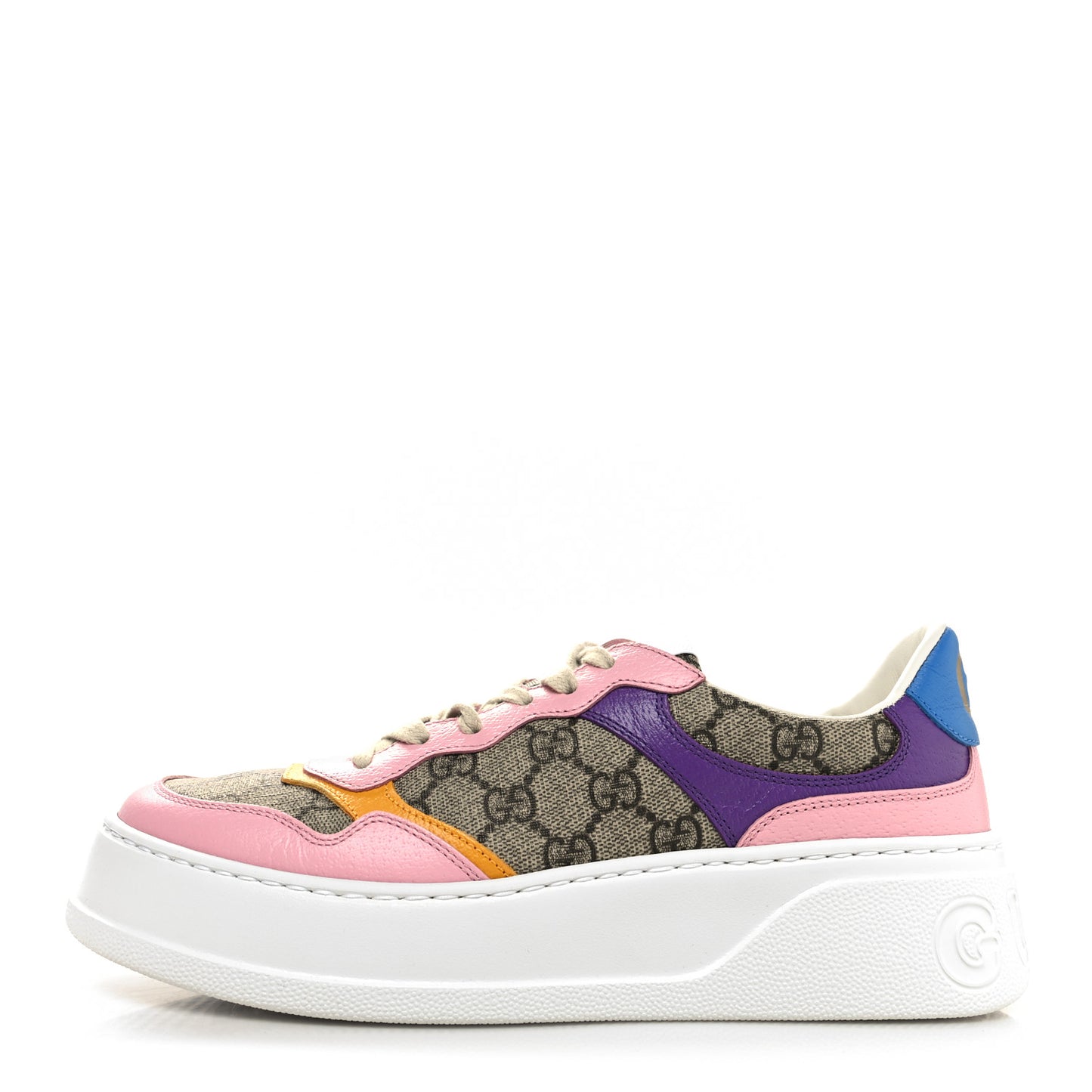 Calfskin GG Supreme Monogram Perforated Womens Platform 55mm Sneakers 40.5 Beige Ebony Sugar Pink Crop Shine Purple