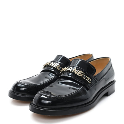 Chanel Shiny Calfskin Logo Loafers 39.5 Black 4 of 10