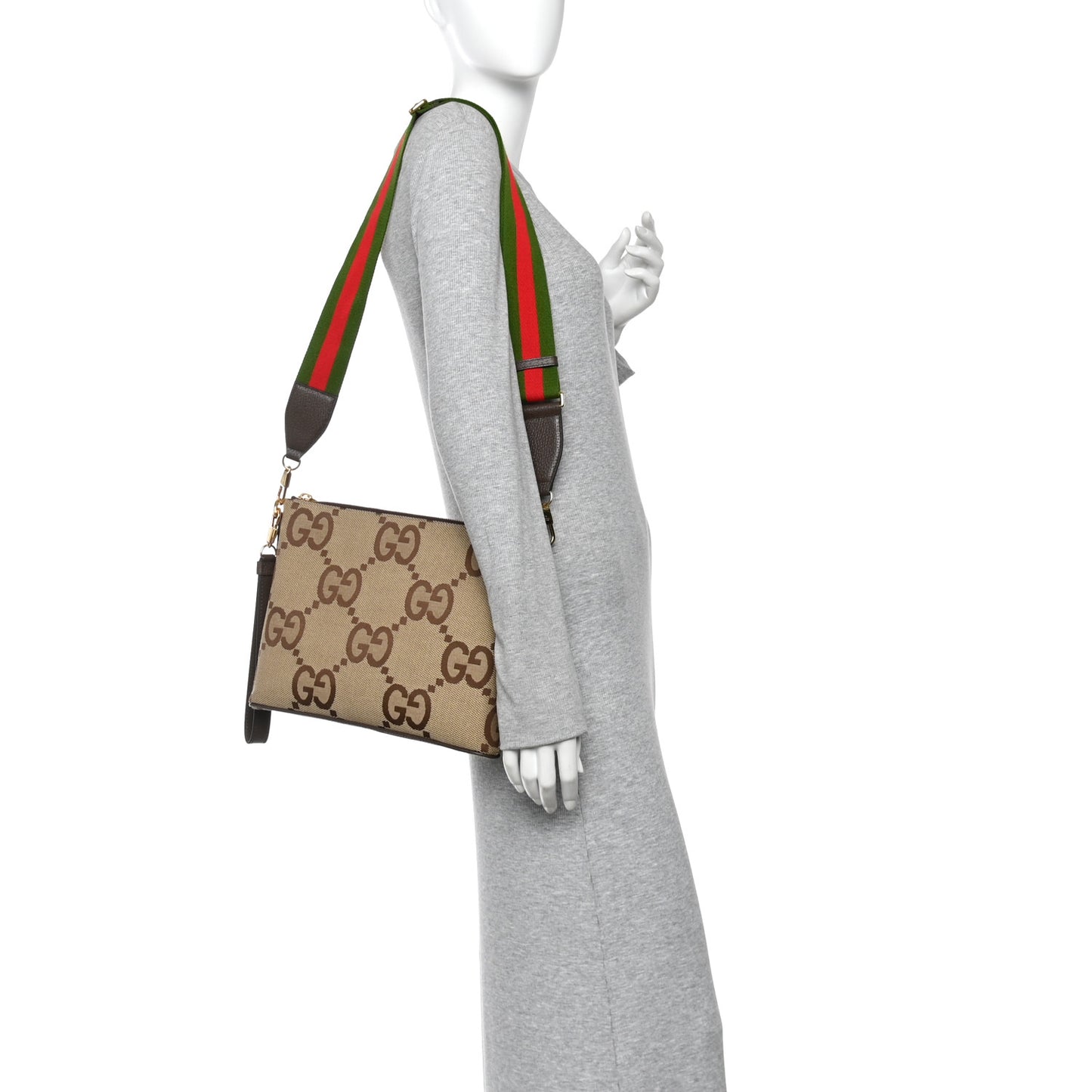 Monogram Jumbo GG Textured Dollar Calfskin Web Wristlet Messenger Bag Camel Ebony New Acero Camel Ebony New Acero