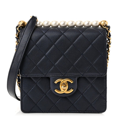 Chanel Iridescent Lambskin Quilted Chic Pearls Flap Navy Blue 1 of 11