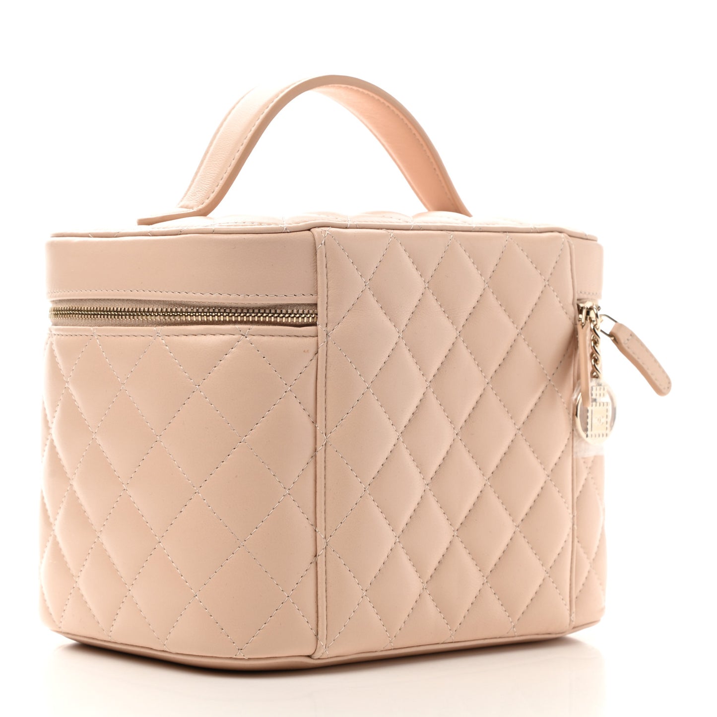 Lambskin Quilted Large Vanity Pouch Beige Clair