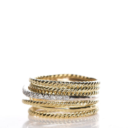 David Yurman 18K Yellow Gold Diamond 11mm Wide Crossover Ring 57 8 3 of 5