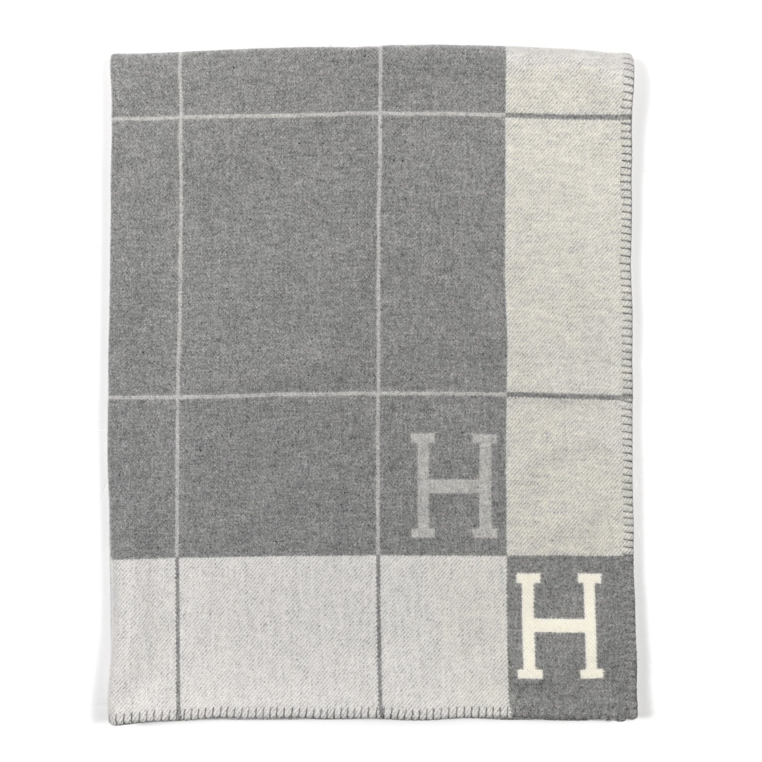Hermes Wool Cashmere Avalon III Blanket Ecru Gris Clair 1 of 3