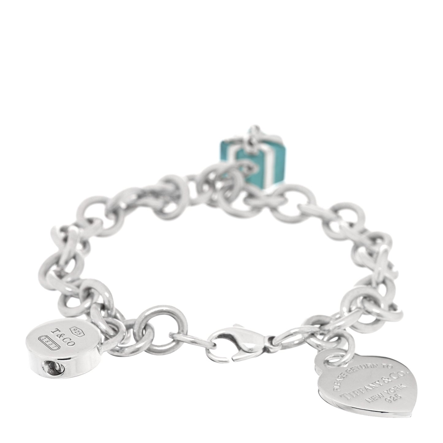 Sterling Silver Enamel Return to Tiffany Three Charm Bracelet Blue
