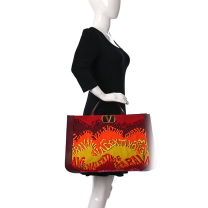 Valentino Garavani Canvas Embroidered Waves Escape Tote Rubin Multicolor 2 of 12