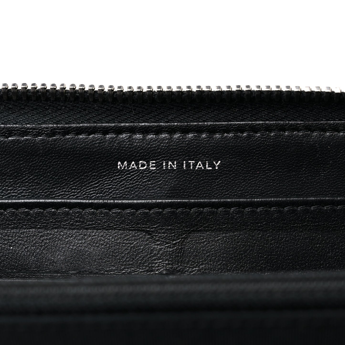 Lambskin Camellia Embossed Large Zip Around Gusset Wallet Black White