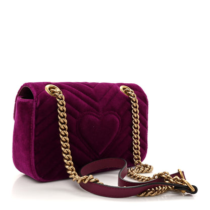 Gucci Velvet Matelasse Embroidered Mini GG Marmont Shoulder Bag Bordeaux 3 of 10