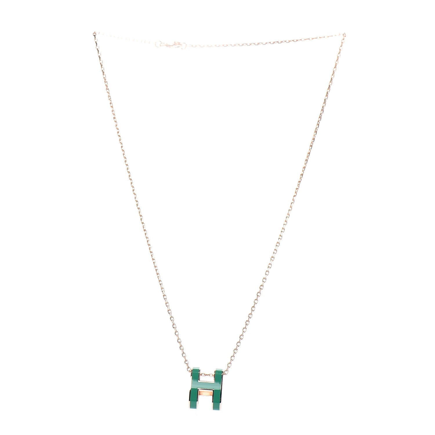 Hermes Rose Gold Lacquered Pop H Pendant Necklace Vert Malachite 3 of 5