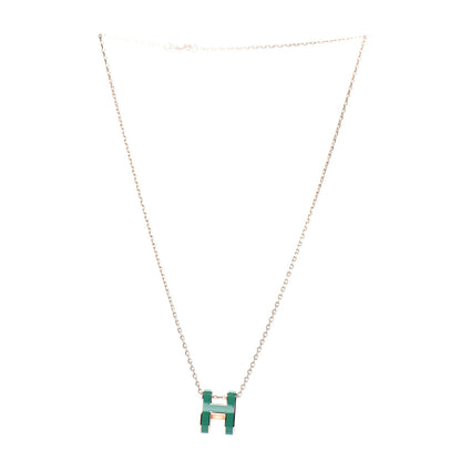 Hermes Rose Gold Lacquered Pop H Pendant Necklace Vert Malachite 3 of 5