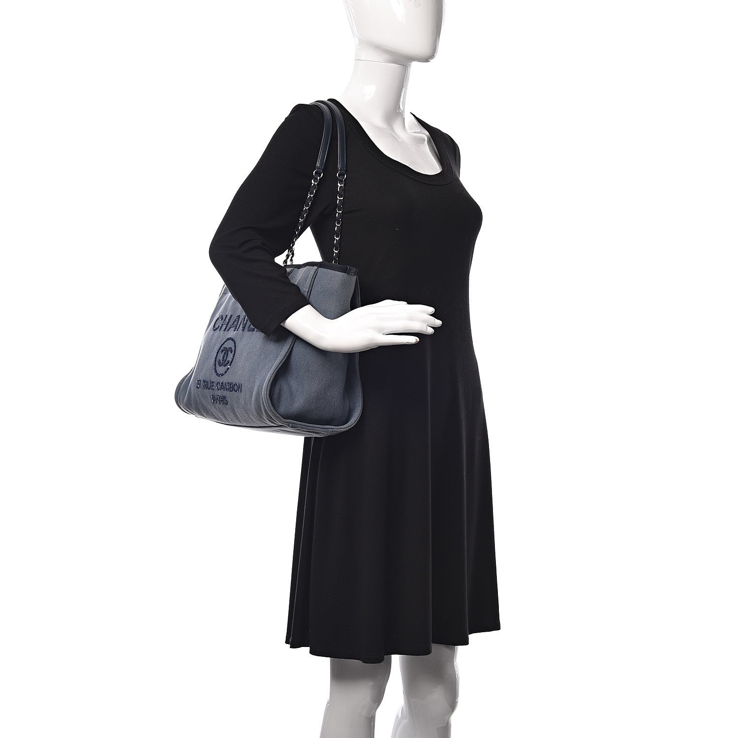 Chanel Canvas Sequin Small Deauville Tote Navy 2 of 14