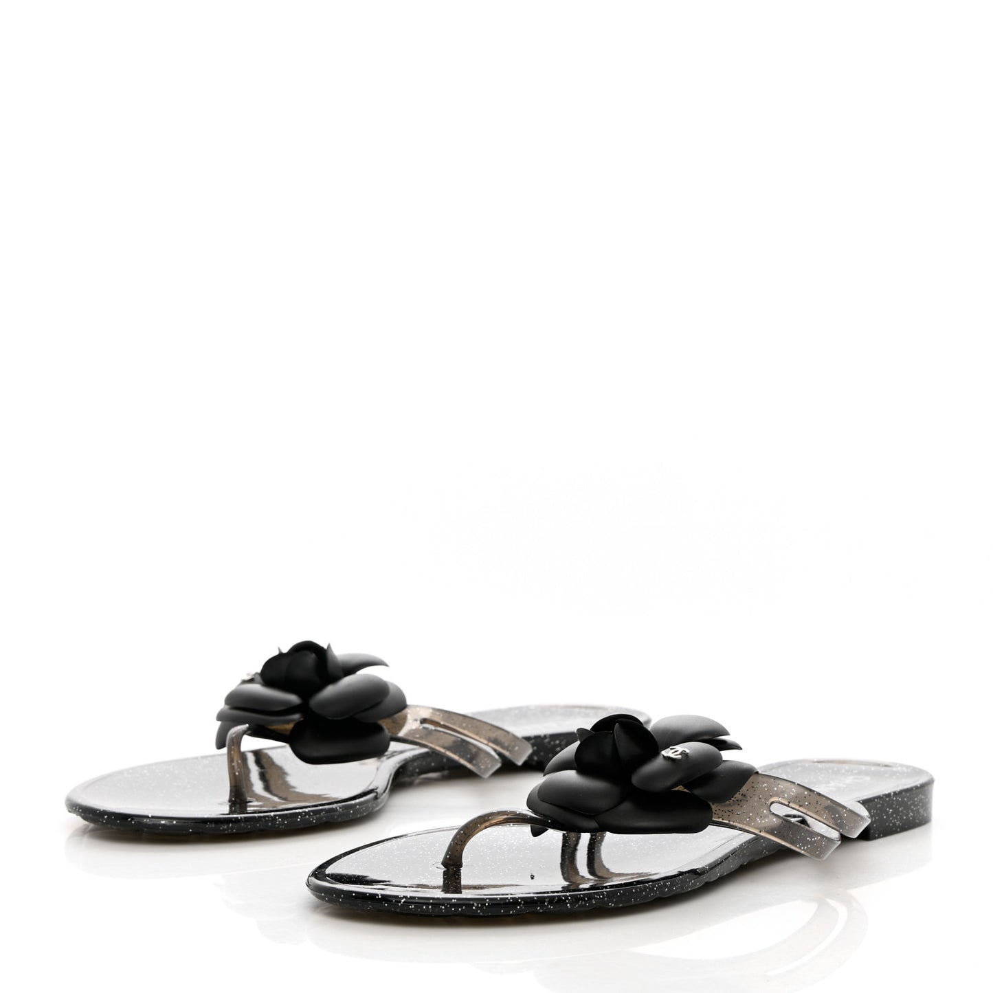 Jelly Quilted Camellia Thong Sandals 41 Black